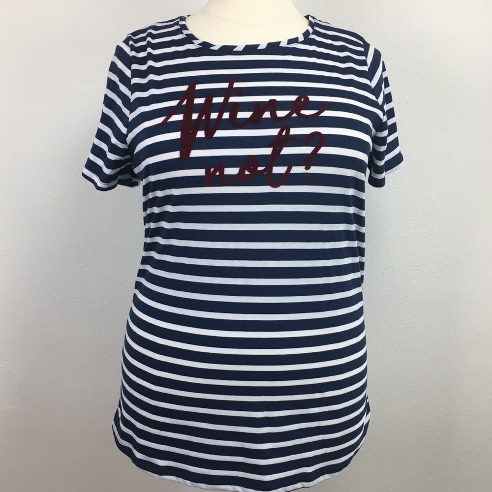 EUC Lane Bryant Blue & White Striped Wine Not T-Shirt